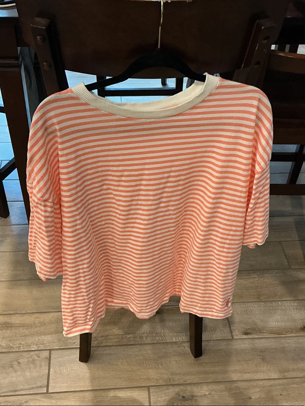 FP Movement by Free People Coral and White Striped Crewneck Tee